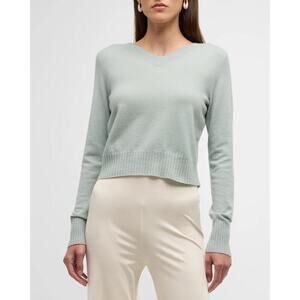 Vince Cropped Wool-Blend V-Neck Knnit Pullover Sweater Sea Mist Women's Size XS